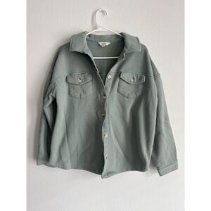 The Commons Shacket Women XL Olive Green Spread Collar Long Sleeve Everyday Wear